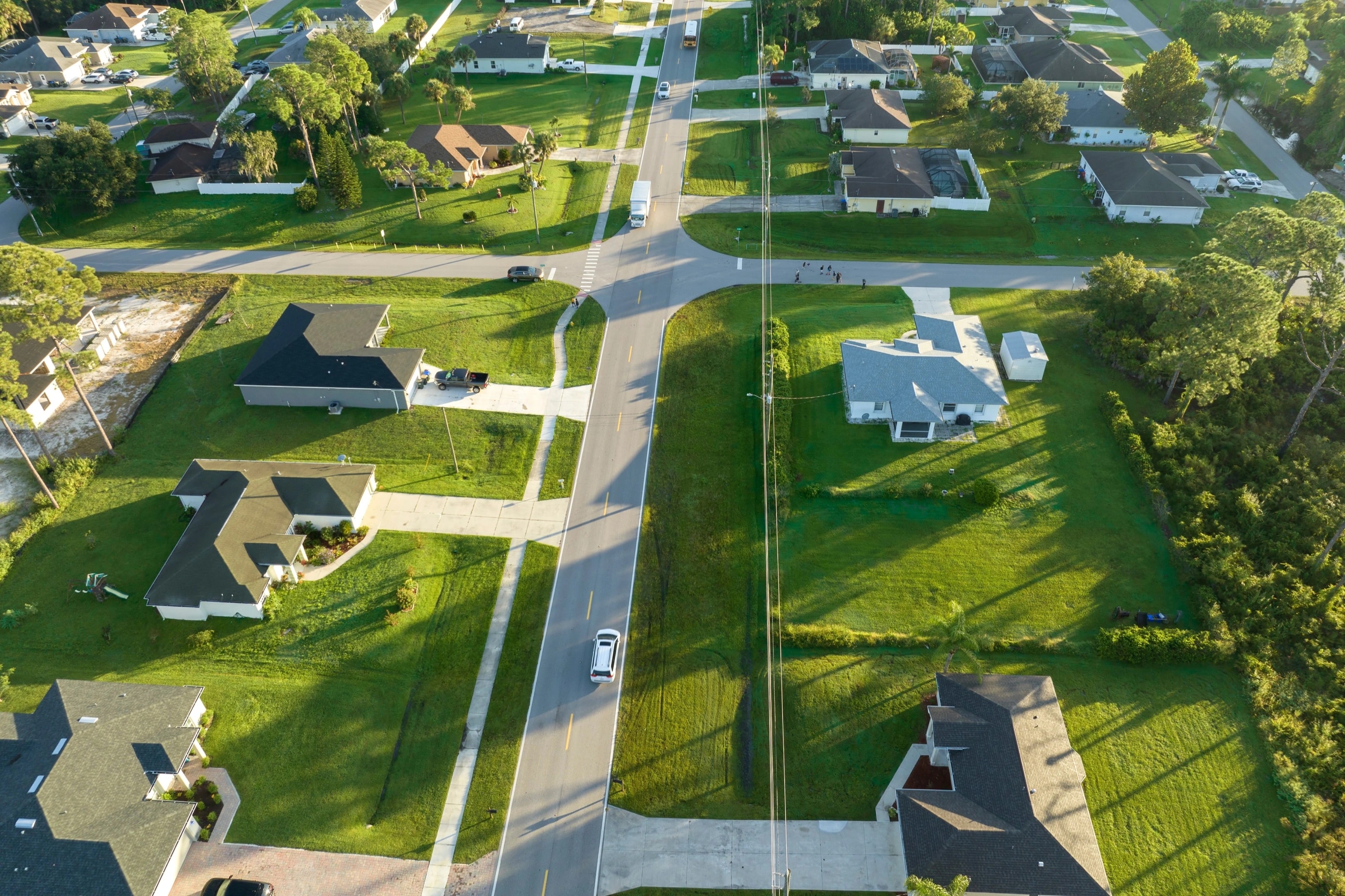 Aerial view of a residential neighborhood