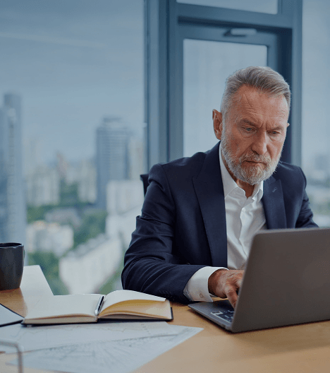 Enterprise professional reviewing portfolio data